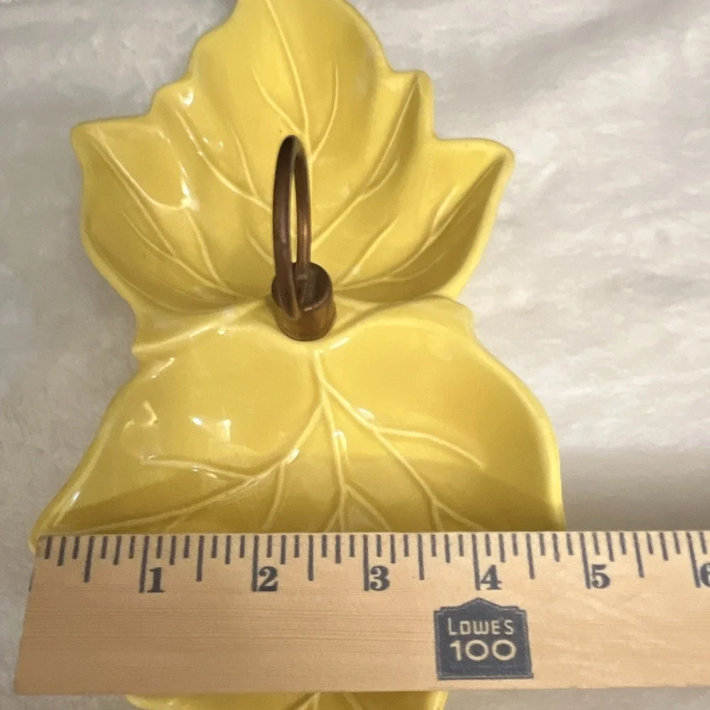 Vintage Yellow Leaf Divided Ceramic Serving Tray w/ Metal Handle USA MCM